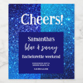 Blue Glitter Bachelorette Party Wijn Etiket (Enkel label)