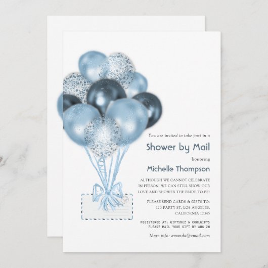 Blue Glitter Balloon Boy Baby shower per post Kaart (Voorkant / Achterkant)