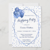 Blue Glitter Balloons Lijst Verjaardag Kaart (Voorkant)