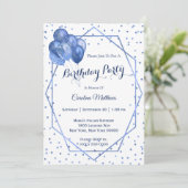 Blue Glitter Balloons Lijst Verjaardag Kaart (Staand voorkant)