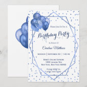 Blue Glitter Balloons Lijst Verjaardag Kaart (Voorkant / Achterkant)