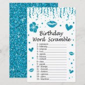 Blue glitter Birthday Word Scramble Game (Voorkant / Achterkant)