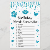 Blue glitter Birthday Word Scramble Game (Voorkant)