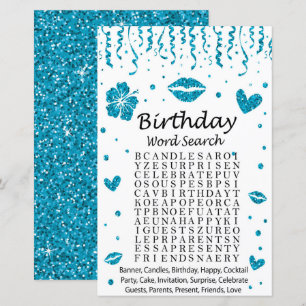 Blue glitter Birthday Word Search Game