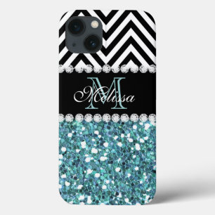 BLUE GLITTER BLACK CHEVRON MONOGRAMMED Case-Mate iPhone CASE
