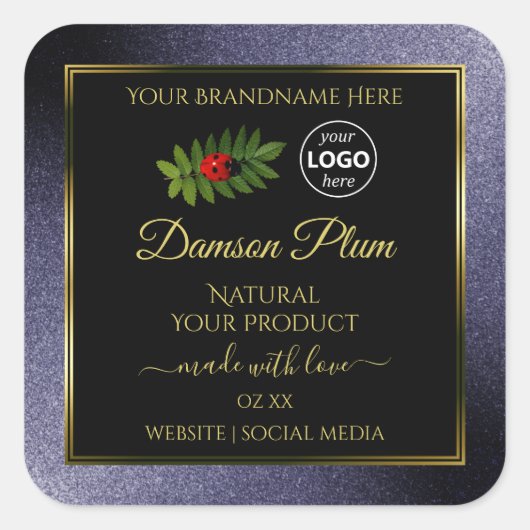Blue Glitter Black Gold Product Label Ladybug Logo (Voorkant)