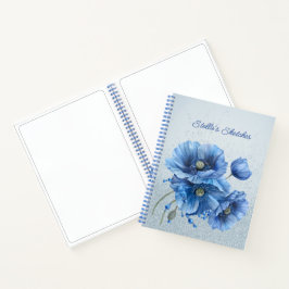 Blue Glitter Blue Poppies Sketchbook Notitieboek