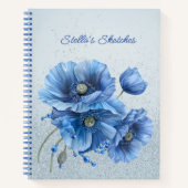 Blue Glitter Blue Poppies Sketchbook Notitieboek (Voorkant)