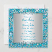 Blue Glitter & Bow Sweet Sixteen Invite Kaart (Achterkant)