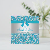 Blue Glitter & Bow Sweet Sixteen Invite Kaart (Staand voorkant)