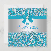 Blue Glitter & Bow Sweet Sixteen Invite Kaart (Voorkant)