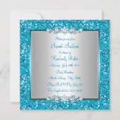 Blue Glitter Bow Sweet Sixteen Invite Kaart (Achterkant)