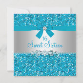 Blue Glitter Bow Sweet Sixteen Invite Kaart (Voorkant)