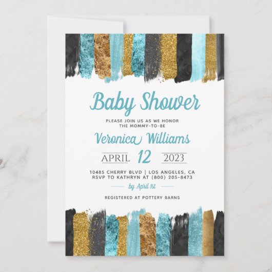 Blue Glitter Boy Baby shower Invitation Kaart (Voorkant)