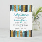 Blue Glitter Boy Baby shower Invitation Kaart (Staand voorkant)