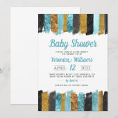 Blue Glitter Boy Baby shower Invitation Kaart (Voorkant / Achterkant)