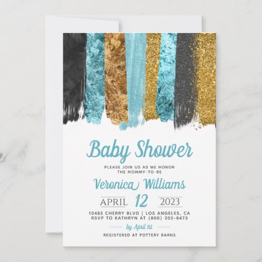 Blue Glitter Boy Baby shower Invitation Kaart (Voorkant)