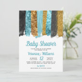 Blue Glitter Boy Baby shower Invitation Kaart (Staand voorkant)