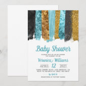 Blue Glitter Boy Baby shower Invitation Kaart (Voorkant / Achterkant)
