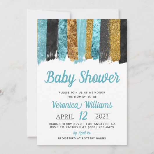 Blue Glitter Boy Baby shower Invitation Kaart (Voorkant)