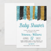 Blue Glitter Boy Baby shower Invitation Kaart (Voorkant / Achterkant)