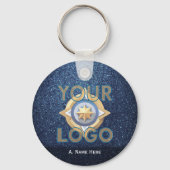 Blue Glitter Business Logo Fleet Office Employee  Sleutelhanger (Voorkant)