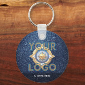 Blue Glitter Business Logo Fleet Office Employee  Sleutelhanger (Voorkant)