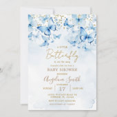 Blue Glitter Butterfly Baby shower Invitation Kaart (Voorkant)