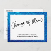 Blue Glitter Change of Plans Postponed Wedding Briefkaart (Voorkant / Achterkant)