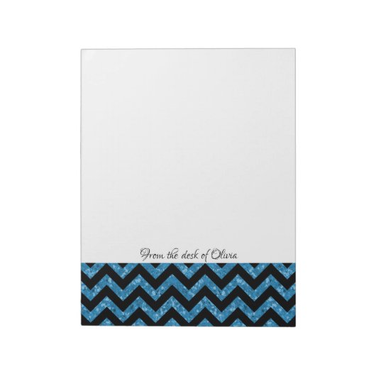 Blue Glitter Chevron Notitieblok (Linkerzijde)