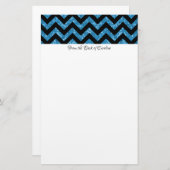 Blue Glitter Chevron Stationery Briefpapier (Voorkant / Achterkant)
