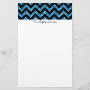 Blue Glitter Chevron Stationery Briefpapier