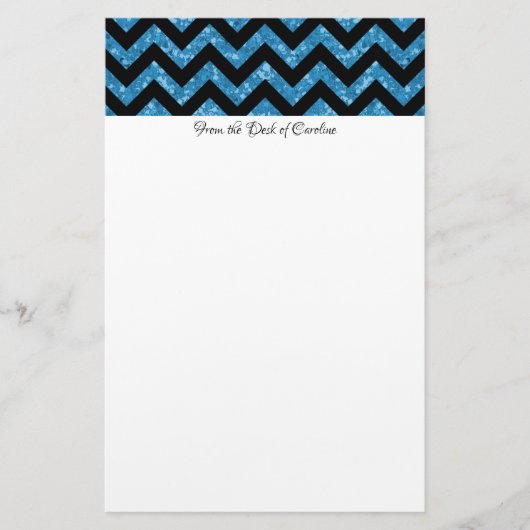 Blue Glitter Chevron Stationery Briefpapier (Voorkant)