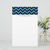 Blue Glitter Chevron Stationery Briefpapier (Staand voorkant)
