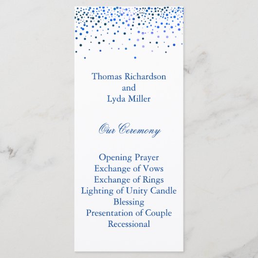 Blue Glitter Confetti Faux Folie Wedding Programme Programmakaart (Voorkant)