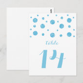 Blue Glitter Confetti Table Number Briefkaart (Voorkant / Achterkant)