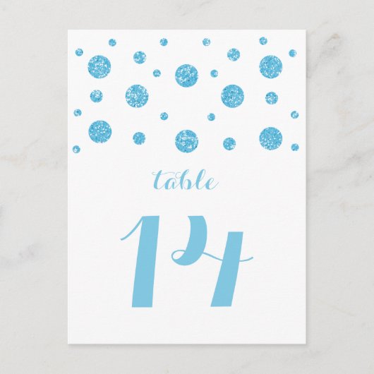 Blue Glitter Confetti Table Number Briefkaart (Voorkant)