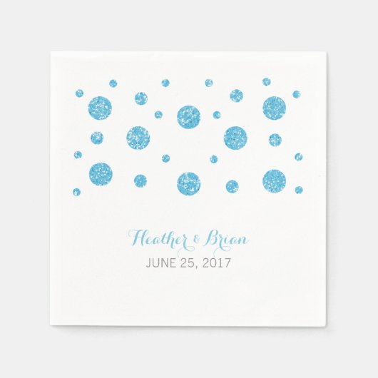Blue Glitter Confetti Wedding Paper Napkins Servetten (Voorkant)