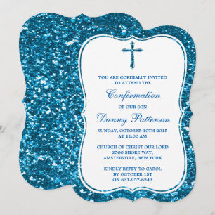 Blue Glitter Cross Heilige Communie of Bevestiging Kaart