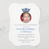 Blue Glitter Crown Royal Birthday Fotouitnodiging Kaart (Voorkant / Achterkant)
