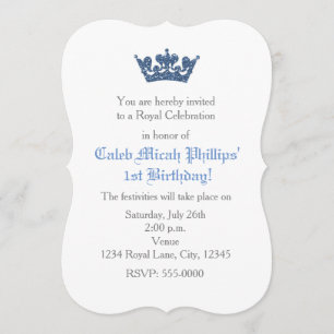 Blue Glitter Crown Royal Birthday Invitation Kaart