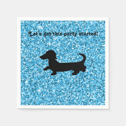 Blue Glitter Dachshund Paper Napkins Servetten (Voorkant)