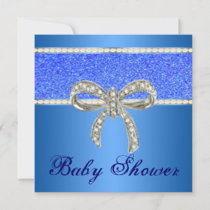 Blue Glitter Diamond Bow Baby shower Invitation Kaart