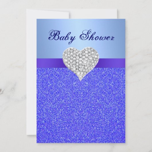 Blue Glitter Diamond Heart Baby shower Invitation Kaart (Voorkant)