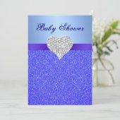 Blue Glitter Diamond Heart Baby shower Invitation Kaart (Staand voorkant)
