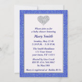 Blue Glitter Diamond Heart Baby shower Invitation Kaart (Achterkant)