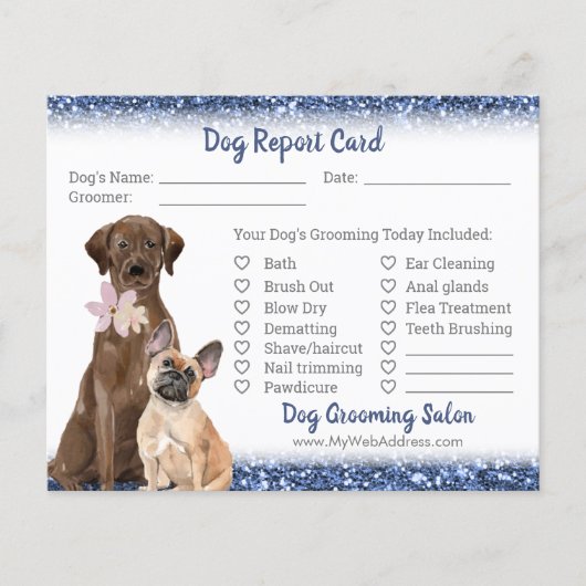 Blue Glitter Dog Grooming Report Kaart Flyer (Voorkant)