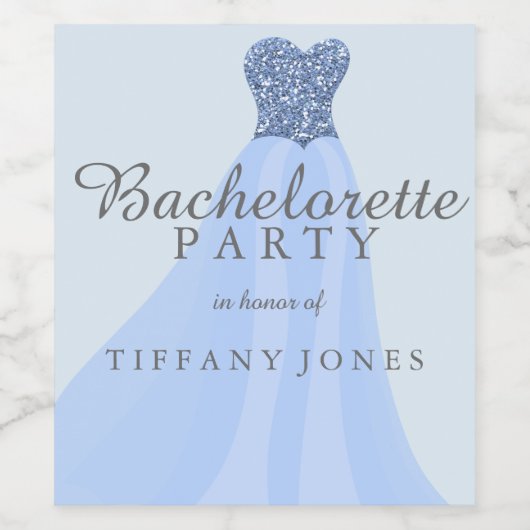 Blue Glitter Dress Bachelorette Party Wine Label Wijn Etiket (Enkel label)