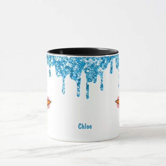 Blue Glitter Drift Snowman Face Holiday Mok (Midden)