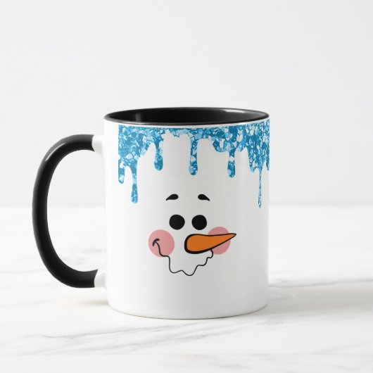 Blue Glitter Drift Snowman Face Holiday Mok (Links)